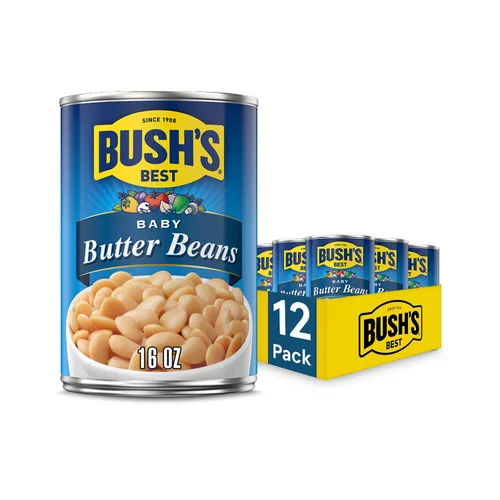 BUSH'S BEST Granos de mantequilla de bebé enlatados de 16 onzas, fuente de proteína y fibra a base de plantas, bajo en grasa, sin gluten, (paquete