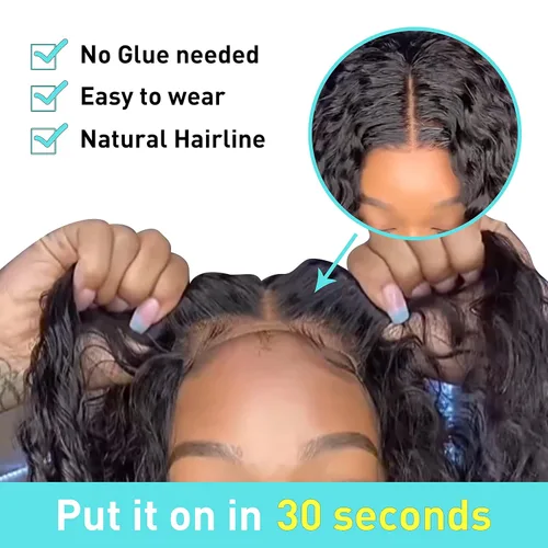 Miniatura 3 de MENTOR Pelucas de cabello humano sin pegamento, peluca sin pegamento para principiantes, precortadas con encaje frontal, pelucas de onda profunda