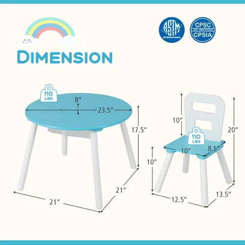 Miniatura 8 de Costzon Juego de mesa y silla para niños, mesa de actividades de madera con almacenamiento de malla central, muebles para niños y niñas, ideal