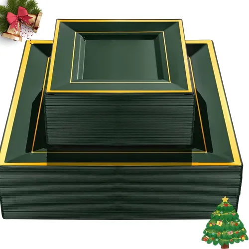 Miniatura 14 de Liacere 100 platos de plástico dorados, platos desechables de purpurina dorada para aperitivos, platos de ensalada/postre de plástico de alta