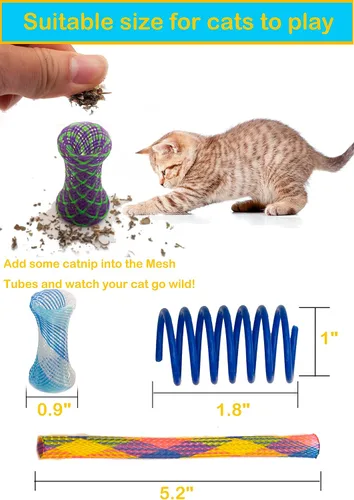 Miniatura 2 de Fashion's Talk 49 piezas de juguete de resorte para gato para gatito, bolsa de hierba gatera, tubos de malla, juguete de gato de resorte a granel