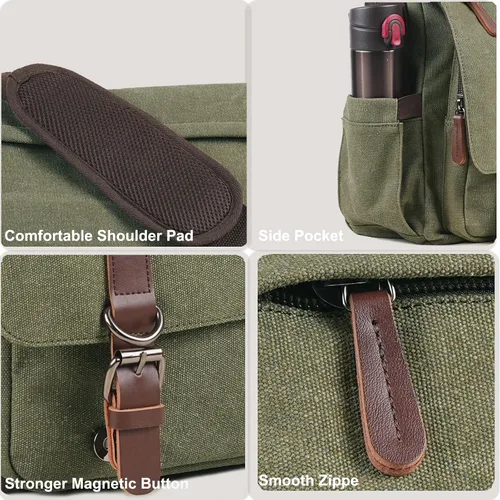 Miniatura 5 de Bolsa de mensajero de lona para hombres y mujeres, bolsa de viaje para laptop, maletín de negocios de 15.6 pulgadas
