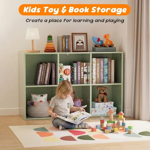Miniatura 5 de Organizador de almacenamiento de 6 cubos, estantería de cubo para niños, estantería de cubo verde con panel trasero cerrado, paneles gruesos, kit
