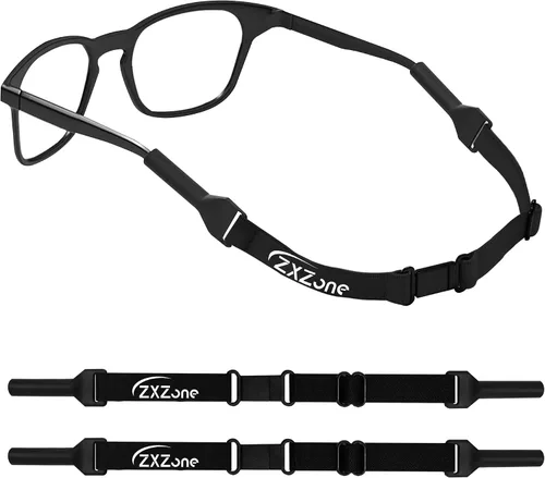 ZXZone Correas ajustables para lentes para niños, 2 correas de vidrio ajustables sin cola para hombres, mujeres, niños, lentes de sol, color negro