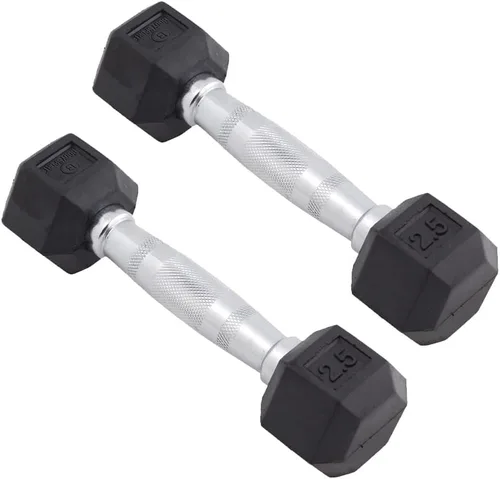 Body Sport Mancuernas hexagonales con revestimiento de goma, par de mancuernas para ejercicios, equipo de entrenamiento de fuerza, accesorios de