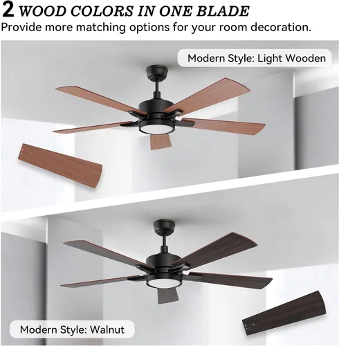 Miniatura 7 de SMAAIR Ventilador de techo inteligente con luz de 52 pulgadas, control remoto de 10 velocidades/aplicación, luz LED regulable moderna, motor CC