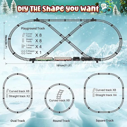 Miniatura 6 de Hot Bee Juego de Tren, Juguetes de Tren con Control Remoto y Pista de Lujo y Vagoneta Iluminada, Tren de Navidad de Metal para Árbol de Navidad