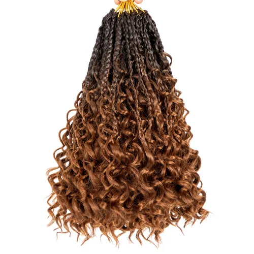 Miniatura 31 de COOKOO Cabello de Trenzas de Caja Bohemias de Ganchillo de 8 Pulgadas para Mujeres Negras, Paquete de 8, Cabello Sintético de Trenzas de Caja