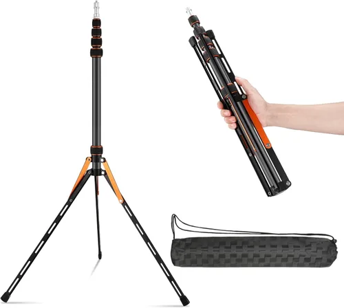Soonpho Soporte de luz portátil ajustable de fibra de carbono de 7 pies con trípode reversible de 180°, altura máxima de 86.5 pulgadas para cámara
