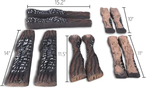 Miniatura 3 de Troncos de gas, troncos de cerámica de 10 piezas para chimenea y hoguera, troncos realistas resistentes al calor, juego de troncos falsos apilables