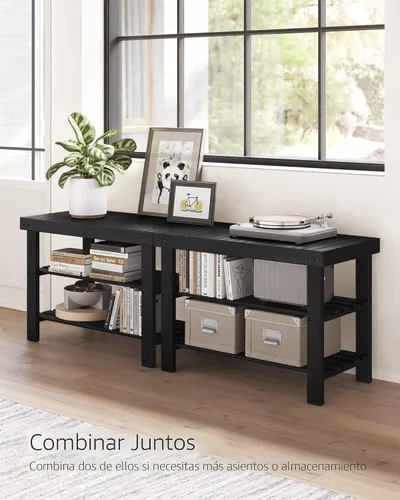 Miniatura 6 de SONGMICS - Banco zapatero, organizador de zapatos de bambú de 3 niveles, banco de entrada, soporta hasta 286 libras, 11.3 x 27.6 x 17.8 pulgadas