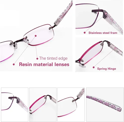 Miniatura 3 de Paquete de 3 lentes de lectura sin montura para mujer, lectores ligeros de bisagra de resorte, anteojos artísticos clásicos y elegantes con UV 400