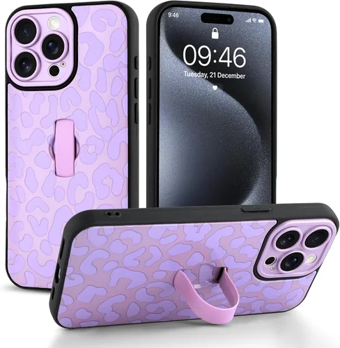 Miniatura 66 de Funda compatible con iPhone 17 Pro Max con correa de mano para los dedos, funda de teléfono con estampado de leopardo y guepardo para mujeres