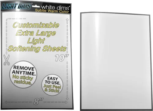 LightDims White Dims - Hojas de atenuación/ablandamiento para luces LED duras, tamaño extra grande (2 hojas), embalaje al por menor de color cálido