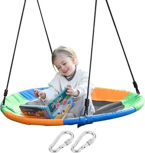 Asiento de columpio de árbol de platillo para niños de 40 pulgadas para exteriores, columpio redondo para niños, resistente, seguro, duradero, fácil