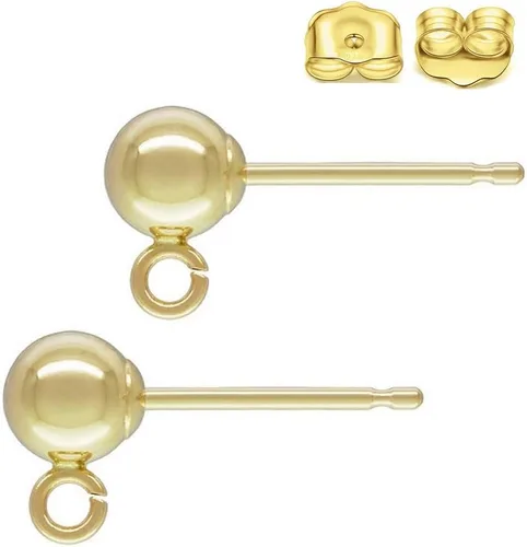 Miniatura 9 de Adabele - 5 pares de aretes de plata de ley chapados en oro amarillo real, aretes de tuerca de 0.138 pulgadas, anillo abierto de bola de 0.138 Plata