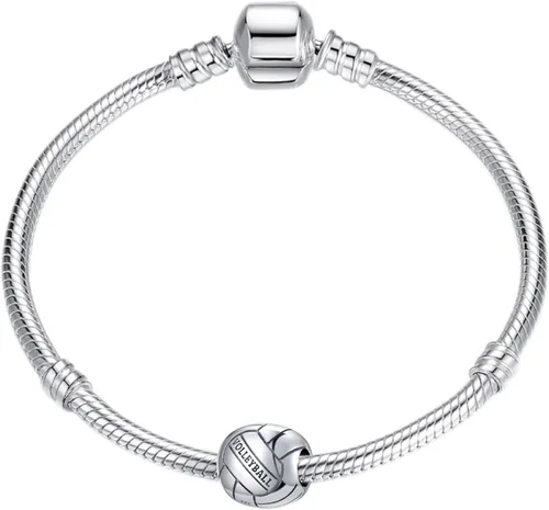 Miniatura 3 de Abalorio de voleibol de plata de ley 925, cuentas de bola de playa deportiva para pulseras de bricolaje