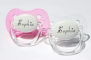 Chupete personalizado con nombre, paquete de 2 unidades con purpurina rosa y blanco, (0-6 meses y 6 a 18 meses disponibles), chupetes personalizados