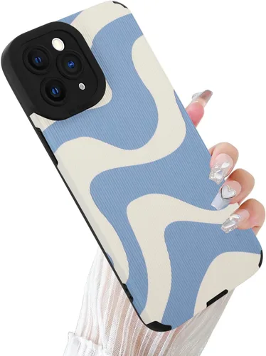 Miniatura 17 de Funda Wlxee para iPhone 15 Pro Max con patrón de ola, TPU suave con parachoques, cuero PU, diseño de cebra lindo para mujeres y niñas - Negro Gris