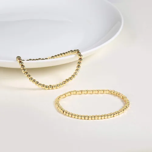 Miniatura 4 de Pulsera para mujer con cuentas chapadas en oro de 14 quilates, pulsera elástica de cuentas redondas