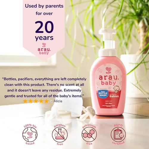 Miniatura 5 de Arau Baby Repuesto de espuma sin perfume, biberón y jabón para platos a base de plantas naturales, sin fragancia ni aditivos artificiales, suave