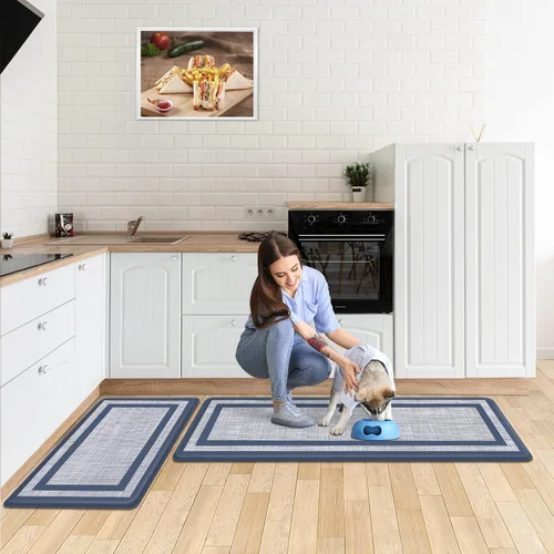 Miniatura 6 de Mattitude Juego de 2 tapetes de cocina, acolchados antifatiga antideslizantes, ergonómicos, cómodos para cocina, suelo, oficina, fregadero, azul