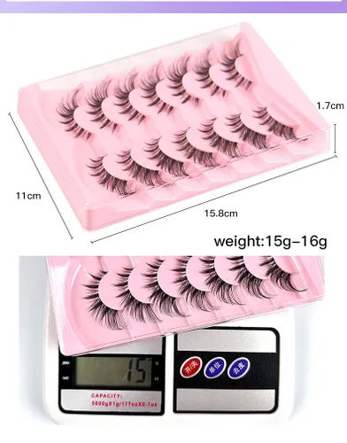 Miniatura 3 de Pestañas de visón, aspecto natural, pestañas de ojo de gato, paquete esponjoso, hechas a mano, tira 3D, pestañas postizas de volumen corto, 7 pares
