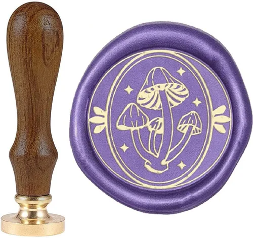 CRASPIRE sello de cera de hongo con corona sellos de cera de sellado vintage sellos de cera botánica de 25 mm sello de latón retro extraíble con