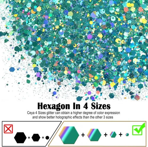 Miniatura 2 de Ceya Purpurina gruesa holográfica, 4.9 onzas/4.94 oz de color verde primaveral con purpurina en polvo mezclado con copos gruesos y finos