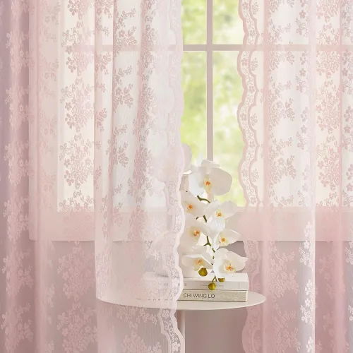 Miniatura 50 de YJ YANJUN Cortinas traslúcidas negras de 54 pulgadas de largo, panel de cortina de encaje gótico victoriano para cocina, cortinas cortas de Negro