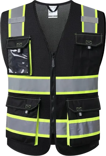 JKSafety Hi Vis Chalecos de Seguridad Reflectantes para Hombres y Mujeres Chaleco de Alta Visibilidad con Bolsillos Construcción de Tela de Malla