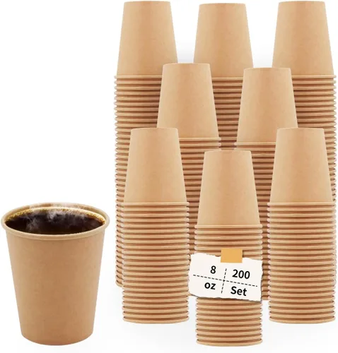 Miniatura 17 de Vasos de papel kraft de 12 onzas, 200 unidades, desechables para bebidas de café frío y caliente, para picnic y vida cotidiana, oficina y viajes