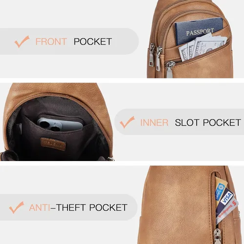 Miniatura 11 de Telena Bolso bandolera para mujer, bolso cruzado para mujer, cangurera de cuero vegano con correa ajustable