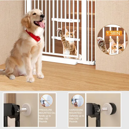 Miniatura 6 de Puerta extra alta para gatos de 55.11 pulgadas de ancho de 29.5-40.6 pulgadas de ancho para puerta de mascotas con puertas para gatos, kit de Blanco