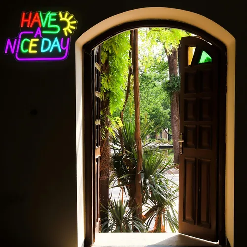 Miniatura 6 de Letrero de neón con texto en inglés "Have A Nice Day" para pared, letras coloridas de luz de neón, luces LED de neón, letreros regulables
