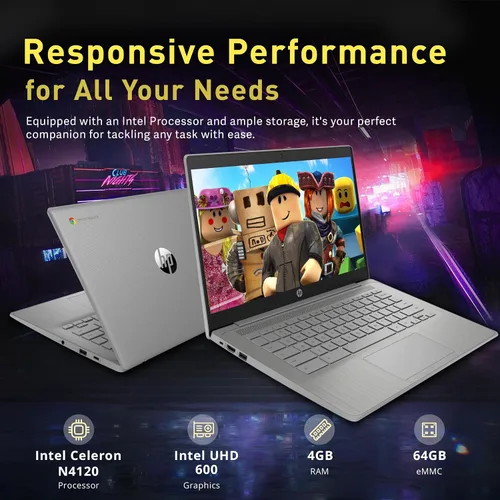 Miniatura 2 de HP Laptop Chromebook HD de 14 pulgadas para negocios y estudiantes, Intel Celeron N4120, 4 GB LPDDR4, 64 GB eMMC, gráficos Intel UHD, cámara web