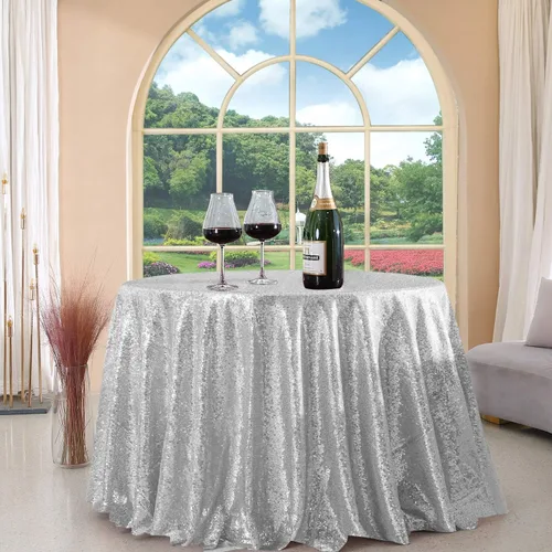 Miniatura 23 de Manteles redondos de lentejuelas negros para fiestas, de 121,9 cm, mantel redondo de purpurina ajustado, pequeño, lindo y dulce, para boda