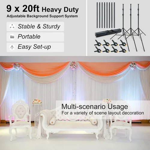 Miniatura 5 de LINCO Soporte de fondo para fiestas, 9 x 20 pies, kit de fondo de estudio de video resistente 4166 para bodas, fiestas, sesión de fotos