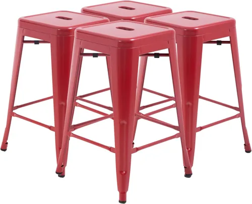 Miniatura 17 de FDW Taburetes de bar de metal, altura de mostrador, sillas de bar industriales, taburete de patio, taburete apilable sin espalda, taburetes de negro