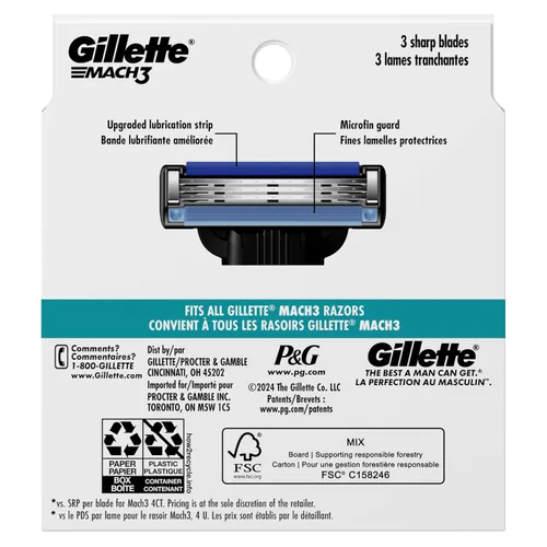 Miniatura 9 de Gillette Mach3 - Recambios de hoja de afeitar para hombre, 8 recambios de hoja de afeitar