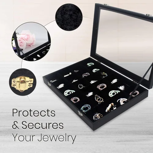 Miniatura 2 de Organizador de cajas de exhibición de anillos Soporte para aretes y anillos Cajas de bandeja organizadora para múltiples anillos Anillos y aretes