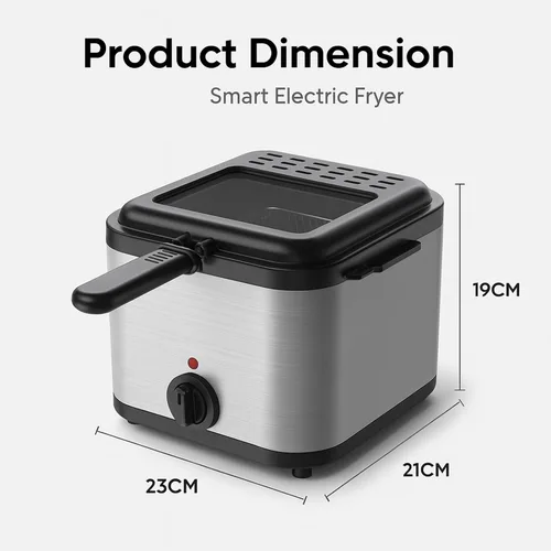 Miniatura 7 de Freidora Eléctrica de Aceite de Acero Inoxidable de 1000 W - Freidora Eléctrica de Aceite 2.5L – Freidora de Temperatura Ajustable con Canasta