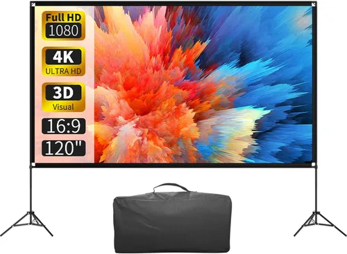 Miniatura 10 de Pantalla de proyector con soporte, pantalla de proyector portátil de 80 pulgadas para exteriores e interiores, pantalla de proyección ALR de 1.5