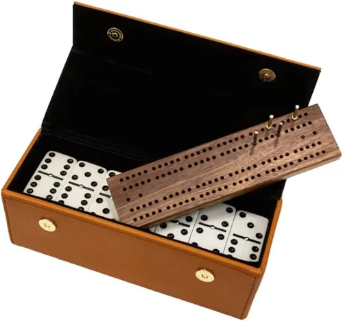 Miniatura 9 de Alex Cramer - Juego de dominó de viaje con funda de cuero caramelo, personalizado para viajeros de torneos, juego de dominó sin spinners, 28 dominó
