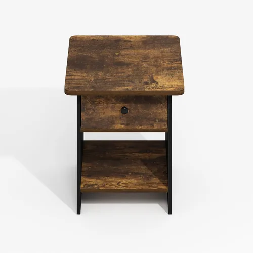 Miniatura 6 de Furinno Mesa auxiliar moderna, mesa auxiliar cuadrada con compartimento de almacenamiento, mesita de noche de esquina redonda, mesita de noche