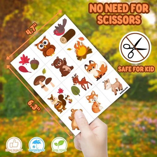 Miniatura 7 de 96 tatuajes temporales precortados de animales del bosque para niños, bonitos recuerdos de fiesta con temática forestal, perfectos para fiestas