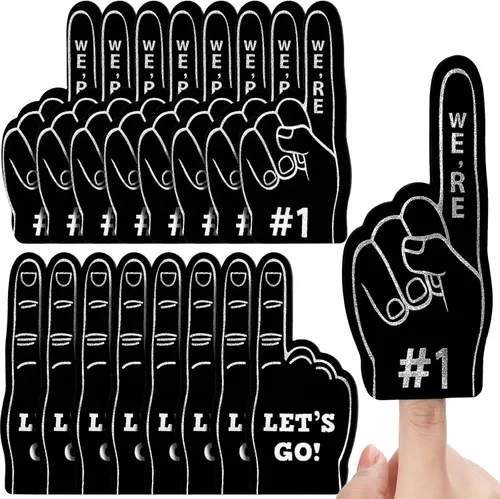 Sinmoe 36 piezas de mini dedos de espuma para fanáticos de béisbol, mini dedo de espuma, suministros de fiesta deportiva para hockey, fútbol, Negro