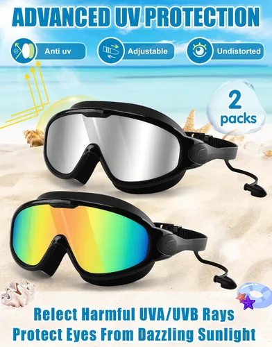 Miniatura 2 de Gafas de natación WIN.MAX, paquete de 2, antivaho, anti UV, con vista clara para hombres, mujeres, niños y niñas, gafas de natación para adultos