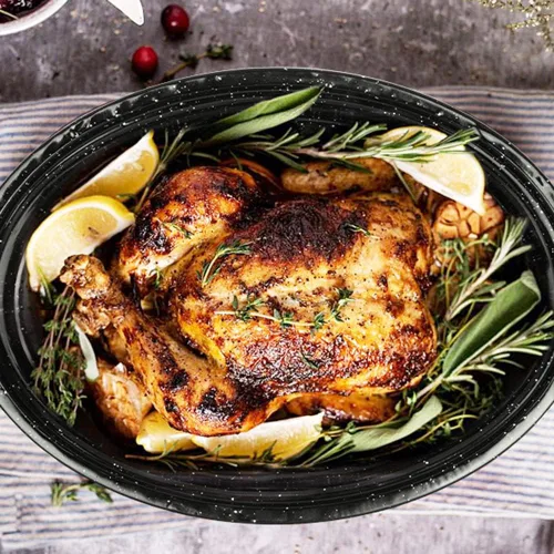 Miniatura 6 de Bandeja de asar ovalada esmaltada de 13 pulgadas con tapa abovedada - Para pavo de 7 libras, pollo, cordero, verduras