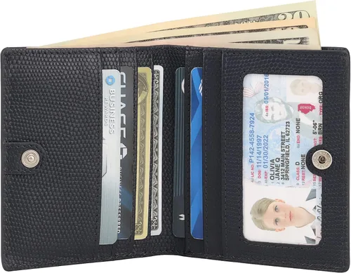 Miniatura 2 de BOTANNER Mini monedero de bolsillo compacto de cuero para mujer con seguridad RFID - NEGRO, marino, Minimalista